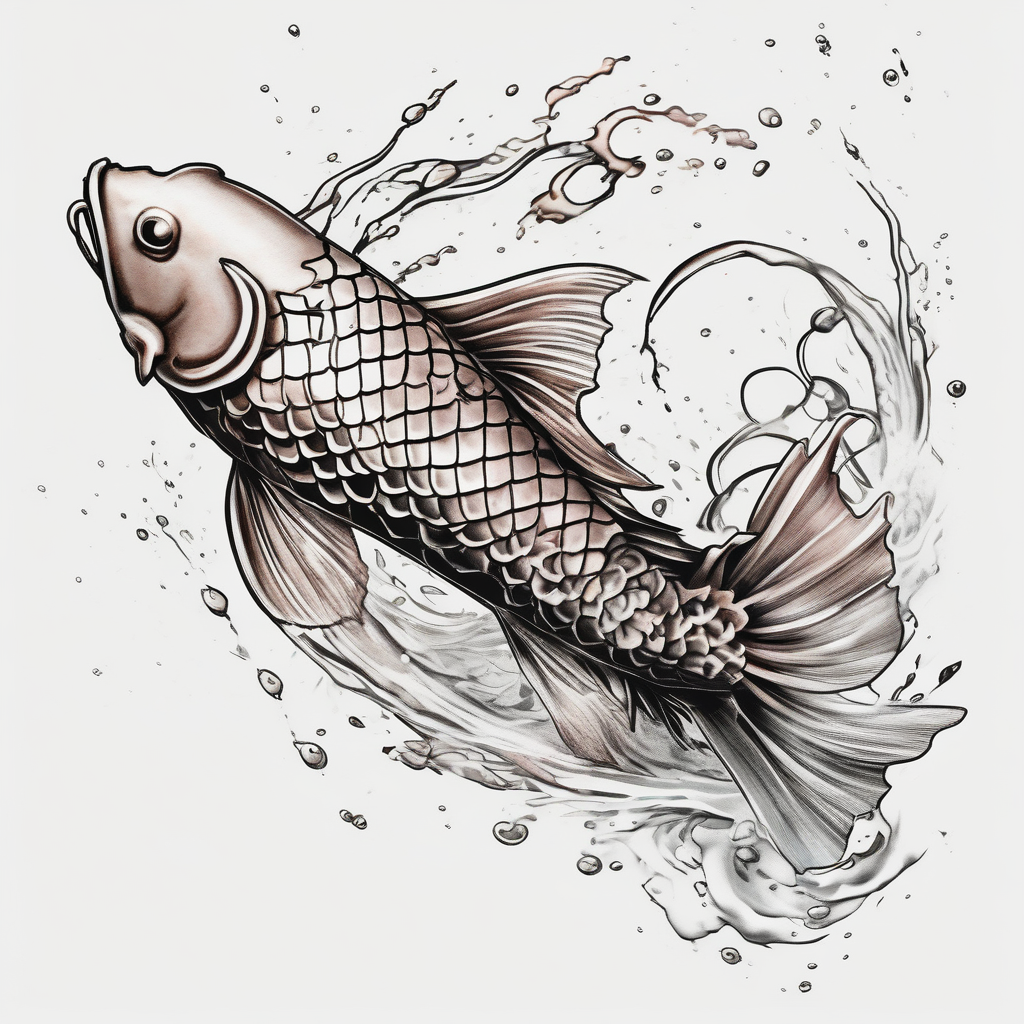 koi fish swimming upstream fishing tattoos, diseño de tatuaje Acuarela generado con IA